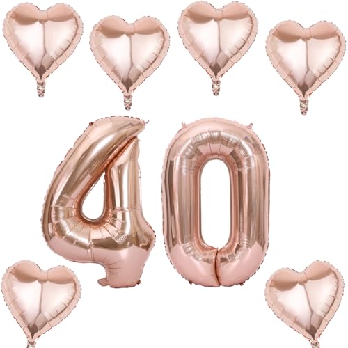 Roségold Zahlen Luftballon 40 +6 pcs herz Heliumballon 40. Geburtstag Deko für Frauen,40" Roségold Riesen Folienballon 40 für 40 Jahre Geburtstag deko, Roségold Helium Zahlenballon 40 von Haosell