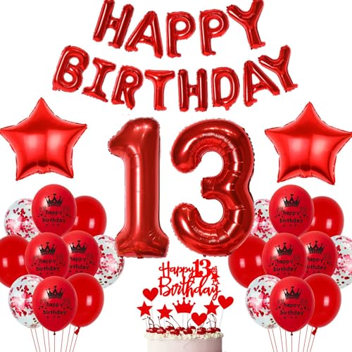 Rot 13. Geburtstag Deko Luftballon Mädchen Junge - Party Dekoration Mit Ballons für 13 Jahre - Geburtstagsdeko Set Rot 13. Geburtstag Deko Luftballon Mädchen Junge - Party Dekoration Mit Ballons für 13 Jahre - Geburtstagsdeko Set von Haosell