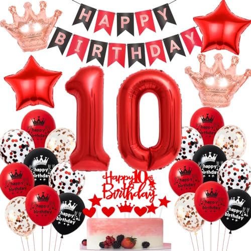 Rot-Schwarze Geburtstagsdeko für 10-Jährige Mädchen - Luftballons und Party Deko für 10. Geburtstag Rot-Schwarze Geburtstagsdeko für 10-Jährige Mädchen - Luftballons und Party Deko für 10. Geburtstag von Haosell