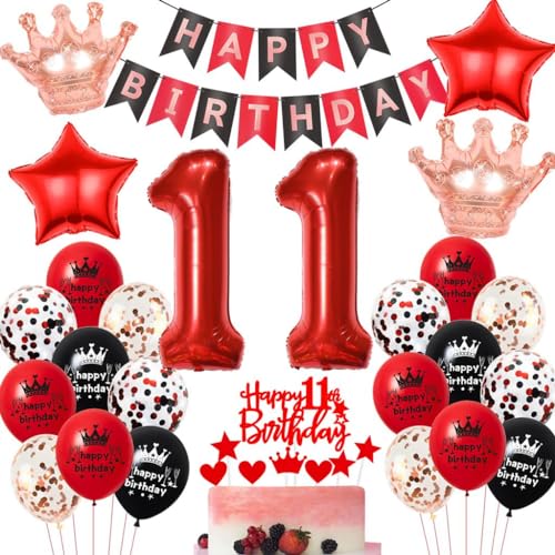 Rot Geburtstagsdeko 11 Jahr Mädchen, 11 Geburtstag Deko Schwarzes Rot, Luftballons 11. Geburtstag Mädchen Rot Schwarz, 11 Jahr Luftballons Schwarz Rot, 11. Party Deko Ballon von Haosell