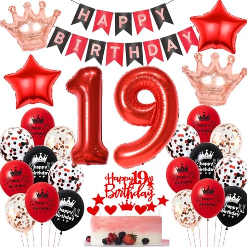 Rot Geburtstagsdeko 19 Jahr Mädchen, 19 Geburtstag Deko Schwarzes Rot, Luftballons 19. Geburtstag Mädchen Rot Schwarz, 19 Jahr Luftballons Schwarz Rot, 19. Party Deko Ballon von Haosell