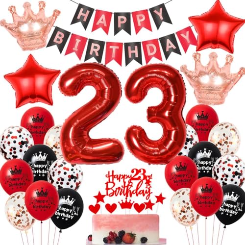 Rot Geburtstagsdeko 23 Jahr Frau, Schwarzes Rot Luftballons, Party Deko Ballon für 23. Geburtstag von Haosell