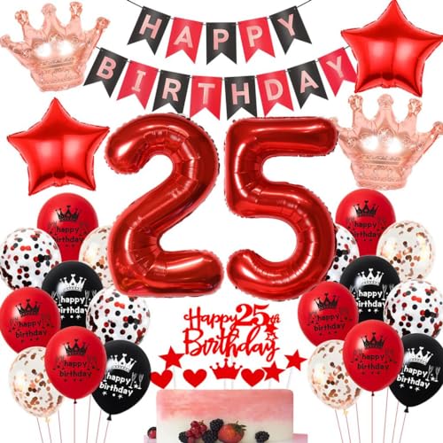 Rot Geburtstagsdeko 25 Jahr Frau, Schwarzes Rot Luftballons, Party Deko Ballon Set für 25. Geburtstag Rot Geburtstagsdeko 25 Jahr Frau, Schwarzes Rot Luftballons, Party Deko Ballon Set für 25. Geburtstag von Haosell
