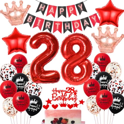 Rot Geburtstagsdeko 28 Jahr Frau, 28 Geburtstag Deko Schwarzes Rot, Luftballons 28. Geburtstag Frau Rot Schwarz, 28 Jahr Luftballons Schwarz Rot, 28. Party Deko Ballon von Haosell