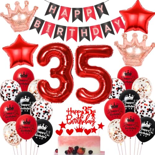 Rot Geburtstagsdeko 35 Jahr Frau, 35 Geburtstag Deko Schwarzes Rot, Luftballons 35. Geburtstag Frau Rot Schwarz, 35 Jahr Luftballons Schwarz Rot, 35. Party Deko Ballon von Haosell
