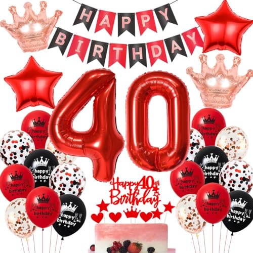 Rot Geburtstagsdeko 40 Jahr Frau, Schwarz-Rote Luftballons und Party Deko für 40. Geburtstag Rot Geburtstagsdeko 40 Jahr Frau, Schwarz-Rote Luftballons und Party Deko für 40. Geburtstag von Haosell