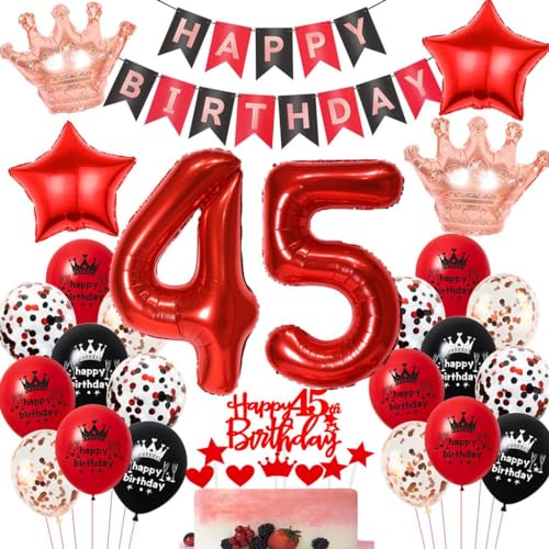 Rot Geburtstagsdeko 45 Jahr Frau - Schwarzes Rot Luftballons Party Deko Ballon Set von Haosell