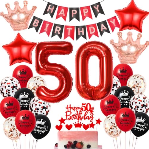 Rot Geburtstagsdeko 50 Jahr Frau, 50 Geburtstag Deko Schwarzes Rot, Luftballons 50. Geburtstag Frau Rot Schwarz, 50 Jahr Luftballons Geburtstag Schwarz Rot, 50. Geburtstag Party Deko Ballon von Haosell