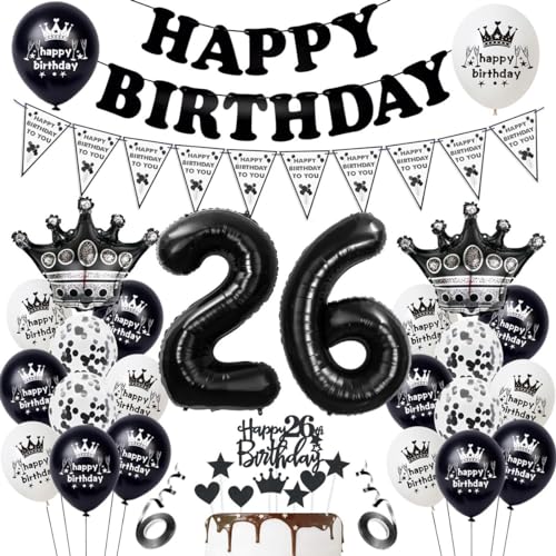 Schwarz 26. Geburtstagsdeko,Schwarz Ballon 26. Geburtstag Dekoration, Geburtstag 26 Jahre Mann Schwarz,Tortendeko 26. Geburtstag,Geburtstagsdeko 26 Jahre Frau, Luftballon 26. Geburtstagdeko von Haosell