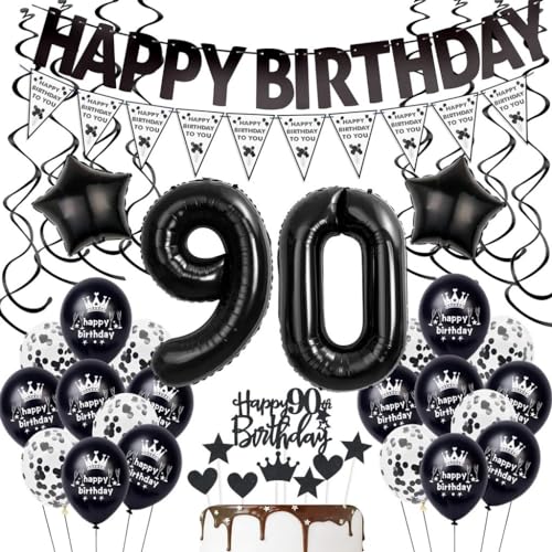 Schwarz 90. Geburtstag Dekoration,Luftballon 90. Geburtstag Mann Frau,Schwarz Geburtstag 90 Jahre Mann, Schwarz 90. Tortendeko,Geburtstagsdeko 90 Jahre Frau,Schwarz Ballon 90. Party Dekoration von Haosell
