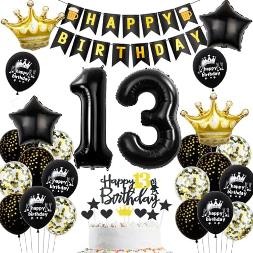 Schwarz Gold 13 Geburtstag Junge Mädchen Deko, Luftballons 13. Geburtstagdeko Schwarz Gold, 13. Geburtstag Dekoration, Schwarz Tortendeko Geburtstag 13 Jahre, Junge 13. Party Deko Gold Schwarz Schwarz Gold 13 Geburtstag Junge Mädchen Deko, Luftballons 13. Geburtstagdeko Schwarz Gold, 13. Geburtstag Dekoration, Schwarz Tortendeko Geburtstag 13 Jahre, Junge 13. Party Deko Gold Schwarz von Haosell