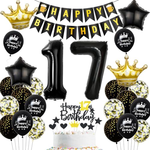 Schwarz Gold 17 Geburtstag Junge Mädchen Deko, Luftballons 17. Geburtstagdeko Schwarz Gold, 17. Geburtstag Dekoration, Schwarz Tortendeko Geburtstag 17 Jahre, Junge 17. Party Deko Gold Schwarz Schwarz Gold 17 Geburtstag Junge Mädchen Deko, Luftballons 17. Geburtstagdeko Schwarz Gold, 17. Geburtstag Dekoration, Schwarz Tortendeko Geburtstag 17 Jahre, Junge 17. Party Deko Gold Schwarz von Haosell