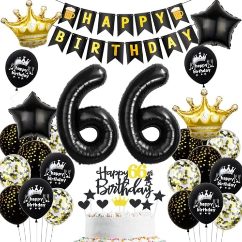 Schwarz Gold 66 Geburtstag Mann Frau Deko, Luftballons 66. Geburtstagdeko Schwarz Gold, 66. Geburtstag Dekoration, Schwarz Tortendeko Geburtstag 66 Jahre, Männer 66. Party Deko Gold Schwarz von Haosell