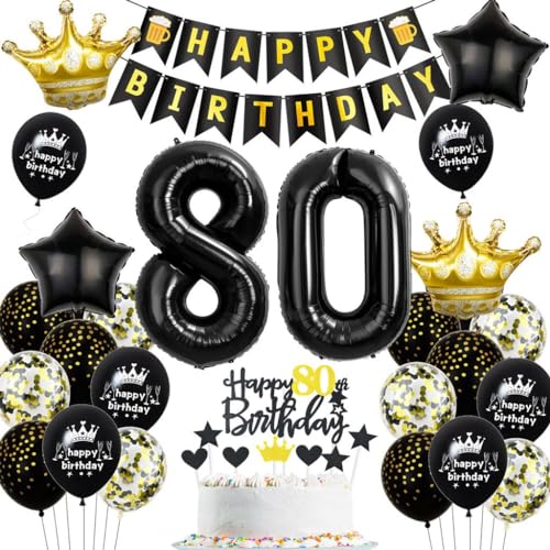 Schwarz Gold 80 Geburtstag Mann Frau Deko, Luftballons 80. Geburtstagdeko Schwarz Gold, 80. Geburtstag Dekoration, Tortendeko 80 Jahre, Männer 80. Party Deko Schwarz Gold 80 Geburtstag Mann Frau Deko, Luftballons 80. Geburtstagdeko Schwarz Gold, 80. Geburtstag Dekoration, Tortendeko 80 Jahre, Männer 80. Party Deko von Haosell