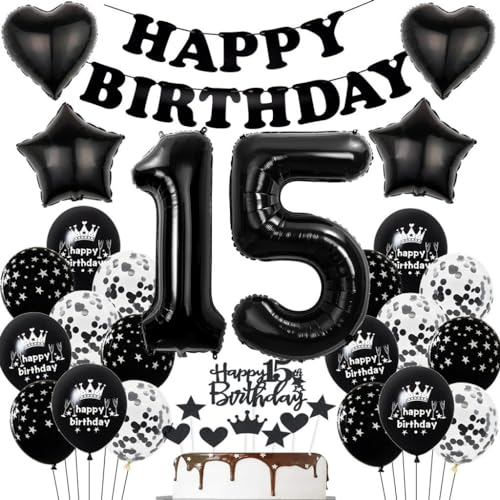 Schwarz Luftballon 15. Geburtstag Dekoration, Ballons 15 Jahre Junge Schwarz Geburtstag, Schwarz Geburtstagsdeko 15 Jahre Mädchen, Schwarz 15. Geburtstag Tortendeko, Schwarz 15 Jahre Party Deko Schwarz Luftballon 15. Geburtstag Dekoration, Ballons 15 Jahre Junge Schwarz Geburtstag, Schwarz Geburtstagsdeko 15 Jahre Mädchen, Schwarz 15. Geburtstag Tortendeko, Schwarz 15 Jahre Party Deko von Haosell