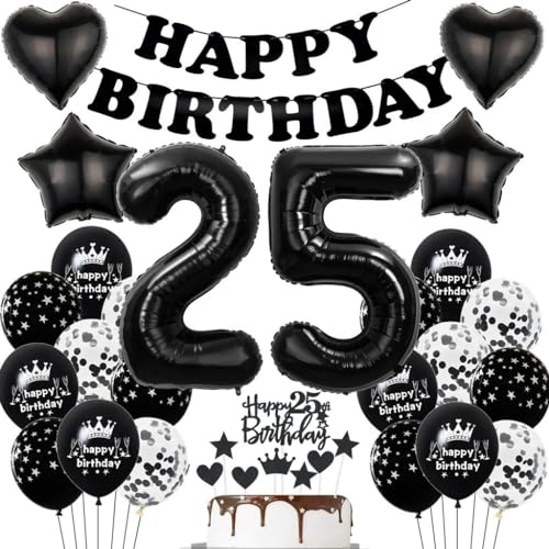 Schwarz Luftballon 25. Geburtstag Dekoration - Ballons für Mann und Frau, Tortendeko und Party Deko Schwarz Luftballon 25. Geburtstag Dekoration - Ballons für Mann und Frau, Tortendeko und Party Deko von Haosell