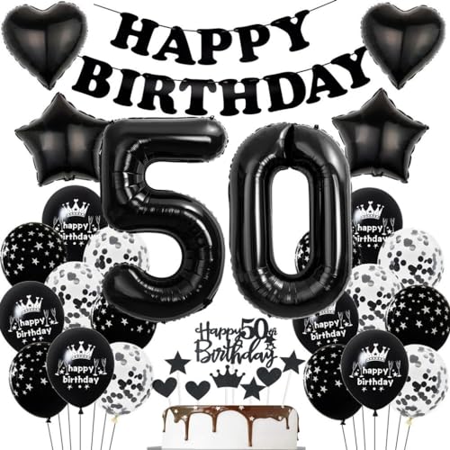 Schwarz Luftballon 50. Geburtstag Dekoration - Ballons für Mann und Frau, Tortendeko und Party Deko Schwarz Luftballon 50. Geburtstag Dekoration - Ballons für Mann und Frau, Tortendeko und Party Deko von Haosell