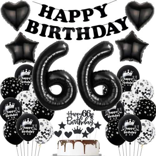 Schwarz Luftballon 66. Geburtstag Dekoration - Ballons für Mann und Frau, Tortendeko und Party Deko Schwarz Luftballon 66. Geburtstag Dekoration - Ballons für Mann und Frau, Tortendeko und Party Deko von Haosell