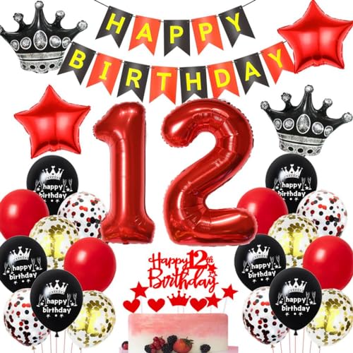 Schwarz-Rot 12. Geburtstag Dekoration - Luftballons für Mädchen und Jungen, Ballons und Deko Set für 12 Jahre Feier Schwarz-Rot 12. Geburtstag Dekoration - Luftballons für Mädchen und Jungen, Ballons und Deko Set für 12 Jahre Feier von Haosell