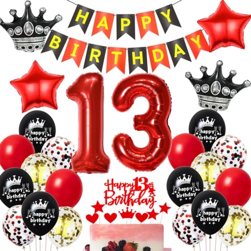Schwarz Rot 13. Geburtstag Dekoration,Luftballons 13. Geburtstag Mädchen Rot Schwarz,Ballons 13 Jahre Geburtstagsdeko Junge Mädchen,13 Jahre Geburtstagsdeko von Haosell