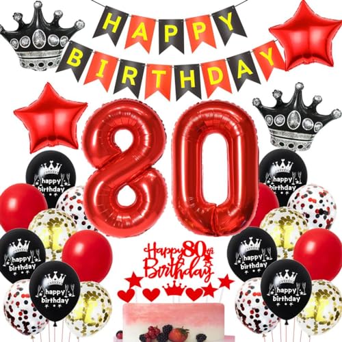 Schwarz-Rot 80. Geburtstag Dekoration - Luftballons für Mann und Frau, Ballons und Deko Set für 80 Jahre Jubiläum Schwarz-Rot 80. Geburtstag Dekoration - Luftballons für Mann und Frau, Ballons und Deko Set für 80 Jahre Jubiläum von Haosell