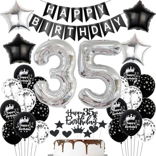 Schwarz Silber Luftballons 35. Geburtstag Dekoration - Geburtstagsdeko für Frauen Männer, Ballons, Tortendeko, Party Deko Schwarz Silber Luftballons 35. Geburtstag Dekoration - Geburtstagsdeko für Frauen Männer, Ballons, Tortendeko, Party Deko von Haosell