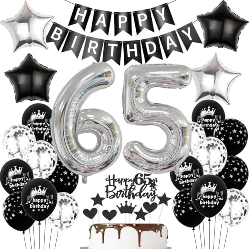 Schwarz Silber Luftballons 65. Geburtstag Dekoration - Geburtstagsdeko für Frauen Männer, Ballons, Tortendeko, Party Deko Schwarz Silber Luftballons 65. Geburtstag Dekoration - Geburtstagsdeko für Frauen Männer, Ballons, Tortendeko, Party Deko von Haosell