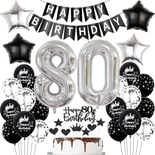 Schwarz Silber Luftballons 80. Geburtstag Dekoration,Schwarz Silber Geburtstagsdeko 80 Jahre Frauen Männer,Schwarz Ballons 80. Geburtstag Mann, Schwarz 80 Jahre Tortendeko,Schwarz 80. Party Deko Schwarz Silber Luftballons 80. Geburtstag Dekoration,Schwarz Silber Geburtstagsdeko 80 Jahre Frauen Männer,Schwarz Ballons 80. Geburtstag Mann, Schwarz 80 Jahre Tortendeko,Schwarz 80. Party Deko von Haosell