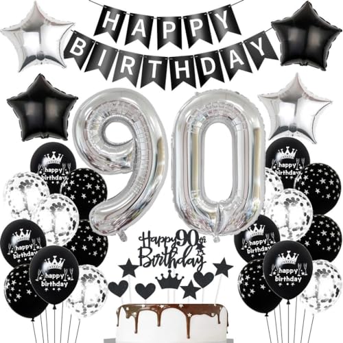 Schwarz Silber Luftballons 90. Geburtstag Dekoration - Geburtstagsdeko für 90 Jahre Frauen Männer - Ballons, Tortendeko und Party Deko Schwarz Silber Luftballons 90. Geburtstag Dekoration - Geburtstagsdeko für 90 Jahre Frauen Männer - Ballons, Tortendeko und Party Deko von Haosell