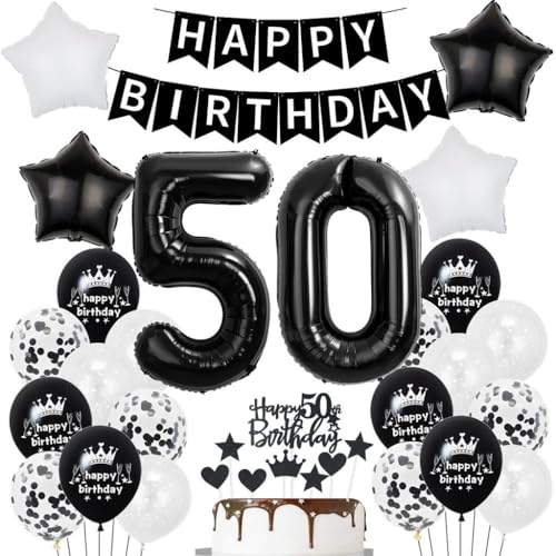 Schwarz Weiß 50. Geburtstag Dekoration - Luftballon Deko für Mann und Frau, Tortendeko, Ballons für Party - 50 Jahre Feier Schwarz Weiß 50. Geburtstag Dekoration - Luftballon Deko für Mann und Frau, Tortendeko, Ballons für Party - 50 Jahre Feier von Haosell