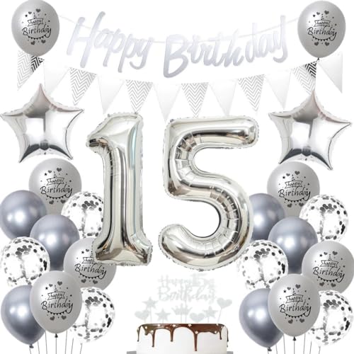Silber 15 Geburtstag Luftballons, 15 Silber Geburtstagsdekoration Silber, Ballon 15 Geburtstag Mädchen Junge, Silber Geburtstagsdeko 15 Jahre, Silber Luftballon 15. Geburtstag Party Dekoration Silber 15 Geburtstag Luftballons, 15 Silber Geburtstagsdekoration Silber, Ballon 15 Geburtstag Mädchen Junge, Silber Geburtstagsdeko 15 Jahre, Silber Luftballon 15. Geburtstag Party Dekoration von Haosell