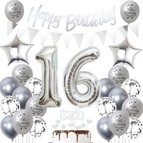 Silber 16 Geburtstag Luftballons, 16 Silber Geburtstagsdekoration Silber, Ballon 16 Geburtstag Mädchen Junge, Silber Geburtstagsdeko 16 Jahre, Silber Luftballon 16. Geburtstag Party Dekoration Silber 16 Geburtstag Luftballons, 16 Silber Geburtstagsdekoration Silber, Ballon 16 Geburtstag Mädchen Junge, Silber Geburtstagsdeko 16 Jahre, Silber Luftballon 16. Geburtstag Party Dekoration von Haosell