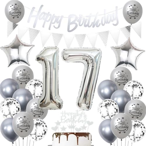 Silber 17 Geburtstag Luftballons, 17 Silber Geburtstagsdekoration Silber, Ballon 17 Geburtstag Mädchen Junge, Silber Geburtstagsdeko 17 Jahre, Silber Luftballon 17. Geburtstag Party Dekoration Silber 17 Geburtstag Luftballons, 17 Silber Geburtstagsdekoration Silber, Ballon 17 Geburtstag Mädchen Junge, Silber Geburtstagsdeko 17 Jahre, Silber Luftballon 17. Geburtstag Party Dekoration von Haosell