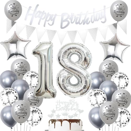 Silber 18 Geburtstag Luftballons, 18 Silber Geburtstagsdekoration Silber, Ballon 18 Geburtstag Mädchen Junge, Silber Geburtstagsdeko 18 Jahre, Silber Luftballon 18. Geburtstag Party Dekoration Silber 18 Geburtstag Luftballons, 18 Silber Geburtstagsdekoration Silber, Ballon 18 Geburtstag Mädchen Junge, Silber Geburtstagsdeko 18 Jahre, Silber Luftballon 18. Geburtstag Party Dekoration von Haosell