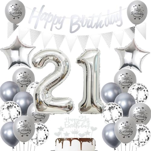 Silber 21 Geburtstag Luftballons, 21 Silber Geburtstagsdekoration Silber, Ballon 21 Geburtstag Frau Mann, Silber Geburtstagsdeko 21 Jahre, Silber Luftballon 21. Geburtstag Party Dekoration Silber 21 Geburtstag Luftballons, 21 Silber Geburtstagsdekoration Silber, Ballon 21 Geburtstag Frau Mann, Silber Geburtstagsdeko 21 Jahre, Silber Luftballon 21. Geburtstag Party Dekoration von Haosell