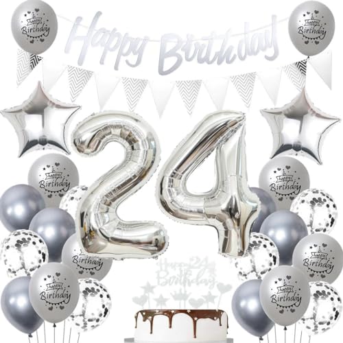 Silber 24 Geburtstag Luftballons, 24 Silber Geburtstagsdekoration Silber, Ballon 24 Geburtstag Frau Mann, Silber Geburtstagsdeko 24 Jahre, Silber Luftballon 24. Geburtstag Party Dekoration Silber 24 Geburtstag Luftballons, 24 Silber Geburtstagsdekoration Silber, Ballon 24 Geburtstag Frau Mann, Silber Geburtstagsdeko 24 Jahre, Silber Luftballon 24. Geburtstag Party Dekoration von Haosell