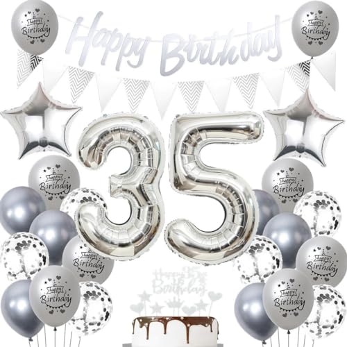 Silber 35. Geburtstag Luftballons - Dekoration für Frau und Mann - Party Deko Set mit Ballons für 35 Jahre Jubiläum Silber 35. Geburtstag Luftballons - Dekoration für Frau und Mann - Party Deko Set mit Ballons für 35 Jahre Jubiläum von Haosell