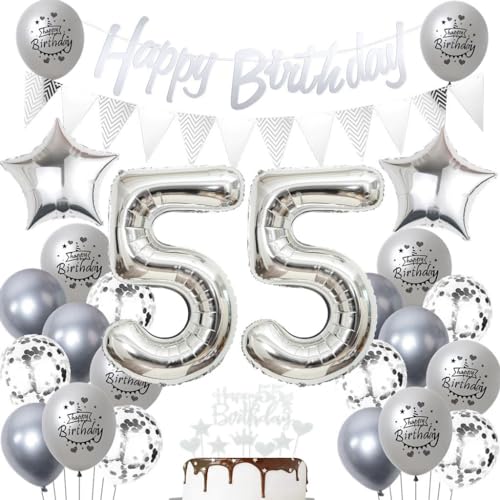 Silber 55 Geburtstag Luftballons, 55 Silber Geburtstagsdekoration Silber, Ballon 55 Geburtstag Frau Mann, Silber Geburtstagsdeko 55 Jahre, Silber Luftballon 55. Geburtstag Party Dekoration von Haosell