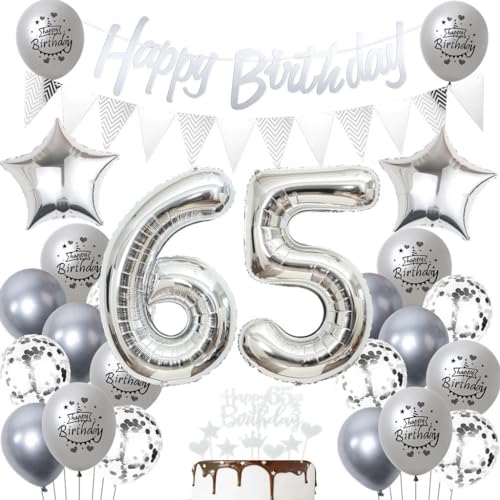 Silber 65. Geburtstag Luftballons - Dekoration für Frau und Mann - Party Deko Set mit Ballons für 65 Jahre Jubiläum Silber 65. Geburtstag Luftballons - Dekoration für Frau und Mann - Party Deko Set mit Ballons für 65 Jahre Jubiläum von Haosell