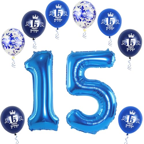 XL Folienballon 15 Geburtstag, Folienballon Zahl 15, Zahl 15 Blau, Luftballons 15, Nummer 15 Luftballon Blau, 32" Geburtstagsdeko Ballon 15 von Haosell