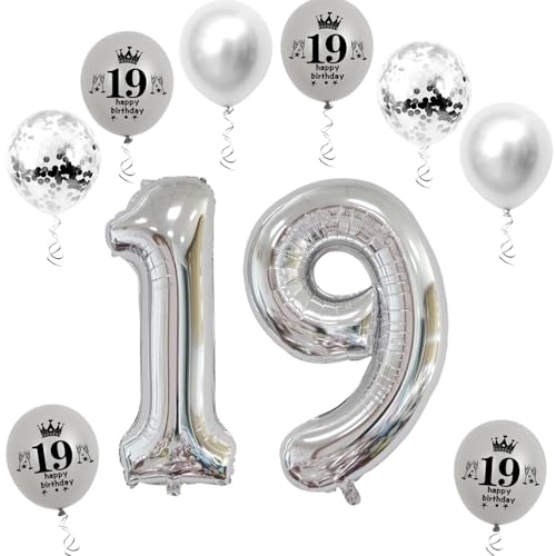 XL Folienballon 19 Geburtstag, Folienballon Zahl 19, Zahl 19 Silber, Luftballons Zahl 19, Nummer 19 Luftballon Silber, 32" Geburtstagsdeko Ballon 19 von Haosell