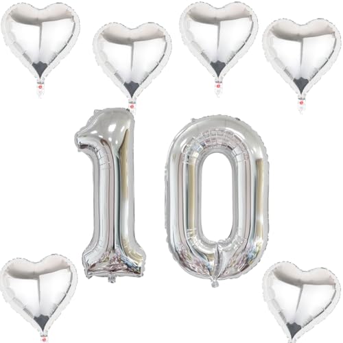 XXL Folienballon 10 Geburtstag, Folienballon Zahl 10, Folienballon Zahl 10 Silber, Luftballons Zahl 10, Nummer 10 Luftballon Silber, Folienballon 40" Geburtstagsdeko Ballon Zahl 10 (10) von Haosell