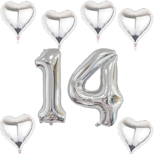 XXL Folienballon 14 Geburtstag, Folienballon Zahl 14, Folienballon Zahl 14 Silber, Luftballons Zahl 14, Nummer 14 Luftballon Silber, Folienballon 40" Geburtstagsdeko Ballon Zahl 14 XXL Folienballon 14 Geburtstag, Folienballon Zahl 14, Folienballon Zahl 14 Silber, Luftballons Zahl 14, Nummer 14 Luftballon Silber, Folienballon 40" Geburtstagsdeko Ballon Zahl 14 von Haosell