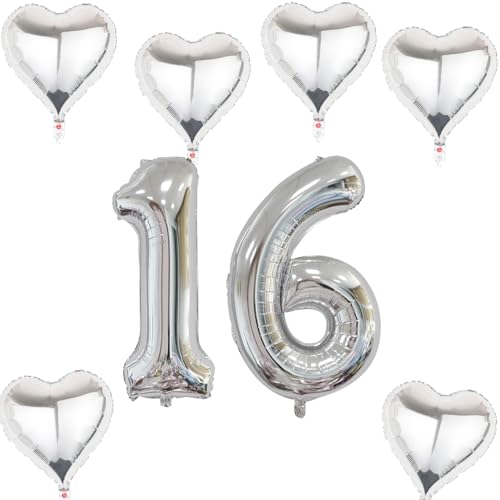 Haosell XXL Folienballon 16 Geburtstag, Silber, 40" Zahl 16, Luftballon, Jugendliche Haosell XXL Folienballon 16 Geburtstag, Silber, 40" Zahl 16, Luftballon, Jugendliche von Haosell