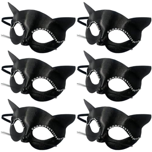 Haowul Frauen Schwarze Katzenmaske 6pcs/set Cosplay Mask Masquerade Maske Halbgesicht Carnival Masken Für Bühnenaufführungen Zubehör von Haowul