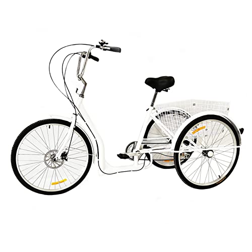 26-Zoll-Dreirad für Erwachsene, Modern Style Black Classic car Model Tricycle, City-Dreirad, 6-Gang, Comes with its own Basket and a seat with a Maximum Weight Capacity of 264.5 lbs. von Haoxuesen