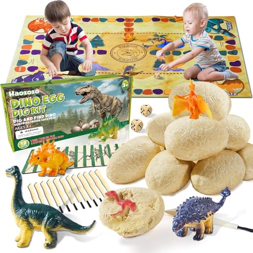 Haozozo Dinosaurier Ei Spielzeug ab 4-10 Jahre Junge, Dinosaurier Ausgrabungsset für Kinder Geschenk Junge 3-12 Jahre Dino Spielzeug Figuren Ausgrabung Archäologie Kit von Haozozo