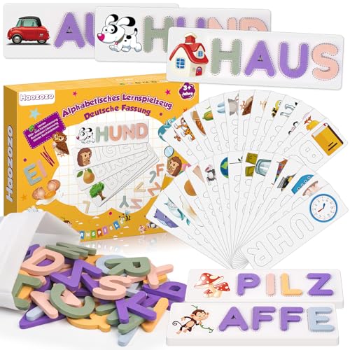 Haozozo Montessori Spielzeug ab 3-8 Jahre, Buchstaben Lernen Steckpuzzle Geschenk Mädchen 3-8 Jahre Lernspiele ab 3-8 Jahre Geschenk Junge 3-8 Jahre Geschenk Einschulung Vielfältiger Wortschatz von Haozozo