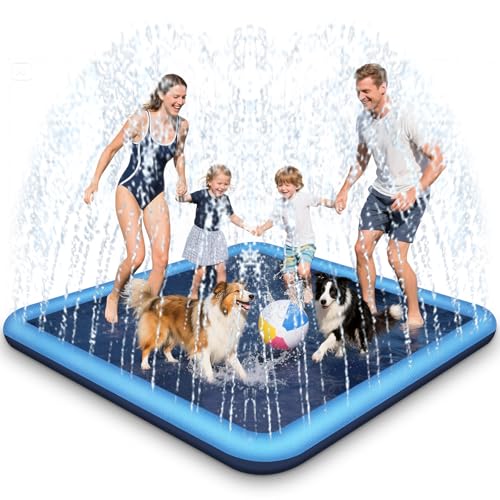 Haozozo Wasserspielzeug Kinder Outdoor Spiele mit Antirutschfunktion, 200CM Wassersprinkler Kinder Splash Pad, Gartenspielzeug Kind Sprinkler und Hundepool(Quadratisch 200cm) von Haozozo