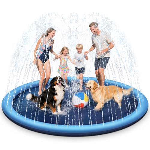 Haozozo Wasserspielzeug Kinder Outdoor Spiele mit Antirutschfunktion, 200CM Wassersprinkler Kinder Splash Pad, Gartenspielzeug Kind Sprinkler und Hundepool(Rund 200cm) von Haozozo